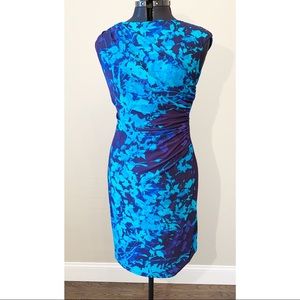 American Living Floral blue/blk dress 8 w/ ruching